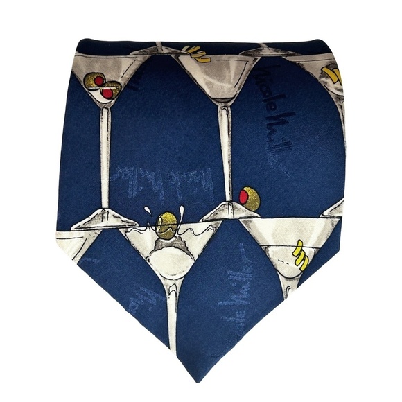 Nicole Miller Silk Novelty Necktie Embossed Martini Cocktail Hour Vintage 1994 - Picture 3 of 10